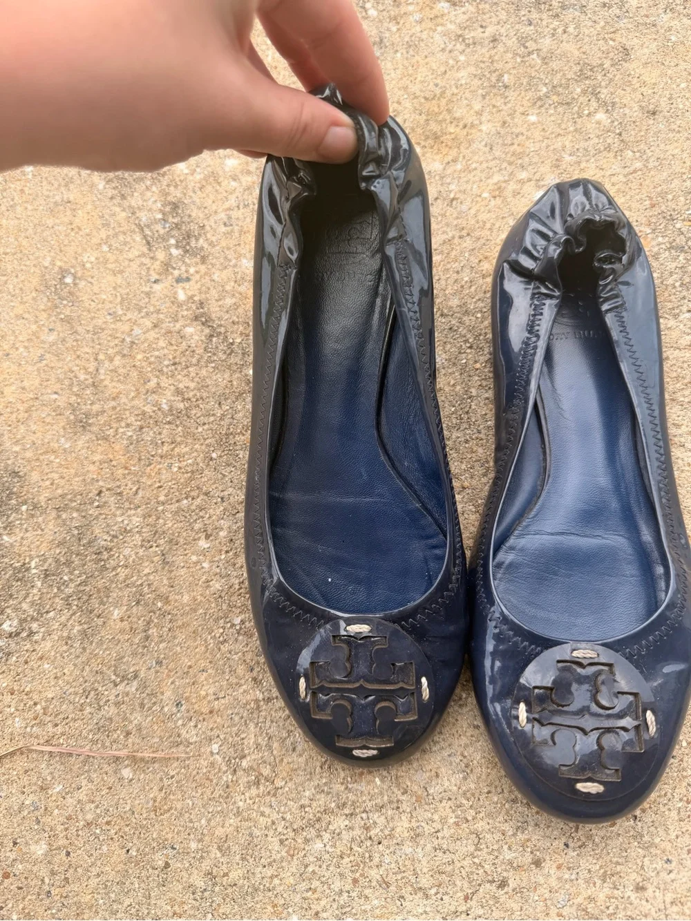 Tory Burch Navy Patent Logo Ballet Flats